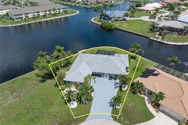 1457 Sea Fan Dr, Punta Gorda, FL 33950 - aerial view of residential area featuring a large body of water and property parcel outlined