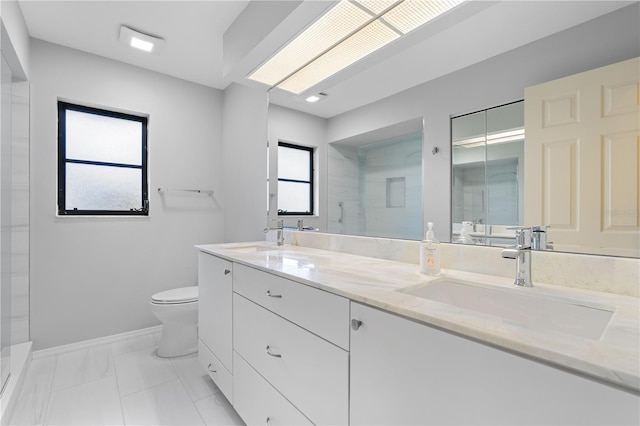1457 Sea Fan Dr, Punta Gorda, FL 33950 - full bathroom featuring a shower with shower door, double vanity, and marble look tiles