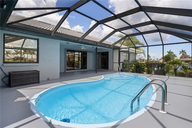 1457 Sea Fan Dr, Punta Gorda, FL 33950 - swimming pool featuring a patio area, a ceiling fan, and a lanai