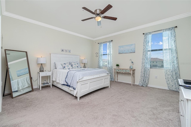 20333 Lagente Cir, Venice, FL 34293 - bedroom with ornamental molding, light carpet, and a ceiling fan