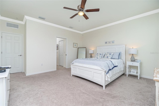 20333 Lagente Cir, Venice, FL 34293 - bedroom with light colored carpet, crown molding, and ceiling fan