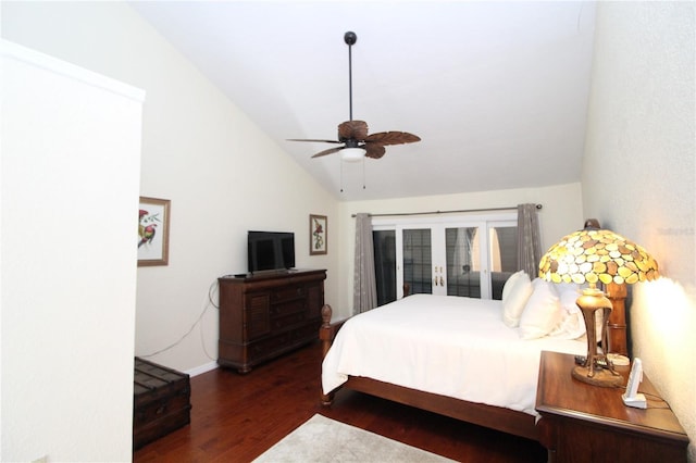 25188 Marion Ave Unit 24, Punta Gorda, FL 33950 - bedroom with wood finished floors, vaulted ceiling, access to exterior, and ceiling fan
