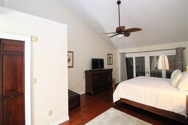 25188 Marion Ave Unit 24, Punta Gorda, FL 33950 - bedroom featuring lofted ceiling, wood finished floors, french doors, access to outside, and a ceiling fan