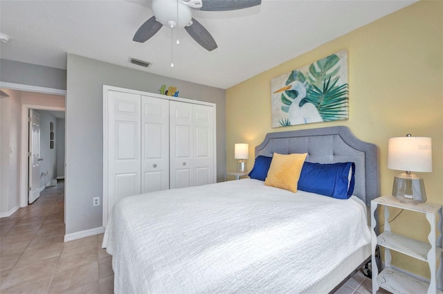 860 Silver Springs Ter NW, Port Charlotte, FL 33948 - bedroom featuring a closet, tile patterned floors, and ceiling fan