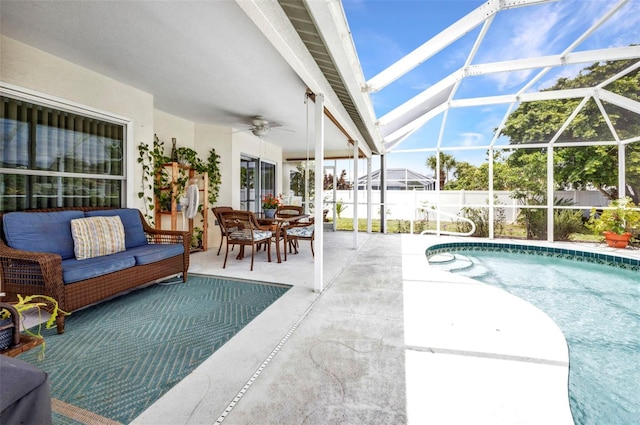 860 Silver Springs Ter NW, Port Charlotte, FL 33948 - swimming pool with a patio, outdoor lounge area, ceiling fan, and a lanai