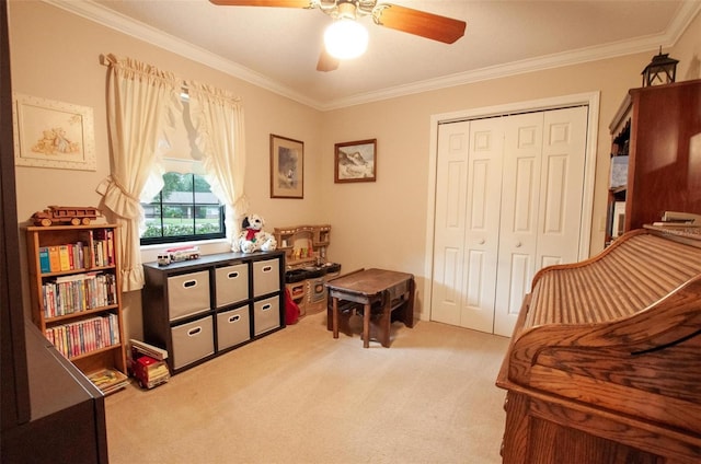 3990 NE Ashley Ter, Arcadia, FL 34266 - sitting room with carpet flooring, ceiling fan, and crown molding