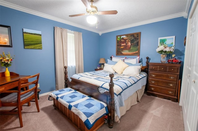 3990 NE Ashley Ter, Arcadia, FL 34266 - carpeted bedroom with crown molding and a ceiling fan