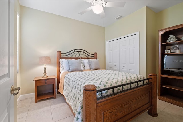3820 Cobia Villas Ct, Punta Gorda, FL 33955 - bedroom with a closet, light tile patterned flooring, and ceiling fan