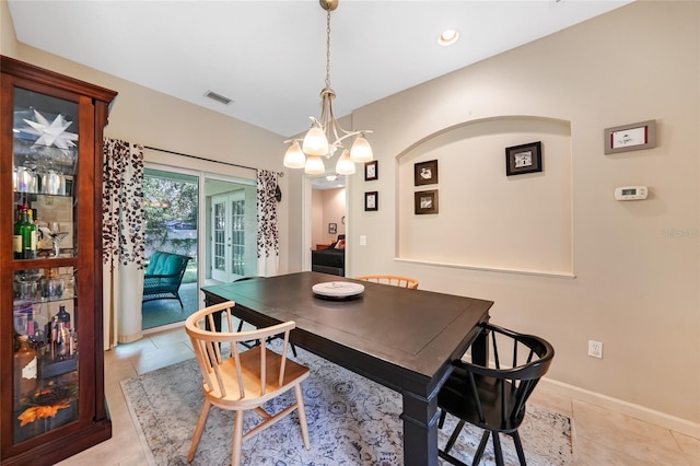 2697 Parrot St, North Port, FL 34286 - dining space featuring light tile patterned floors, a chandelier, and recessed lighting
