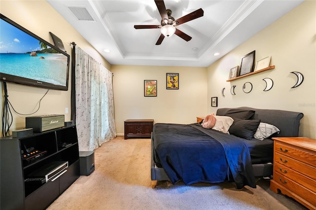 2697 Parrot St, North Port, FL 34286 - carpeted bedroom featuring a tray ceiling, recessed lighting, and a ceiling fan