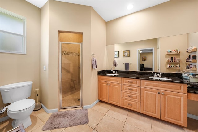 2697 Parrot St, North Port, FL 34286 - full bathroom with double vanity, a shower stall, and tile patterned floors