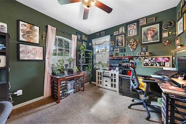 2697 Parrot St, North Port, FL 34286 - carpeted home office with a ceiling fan and baseboards