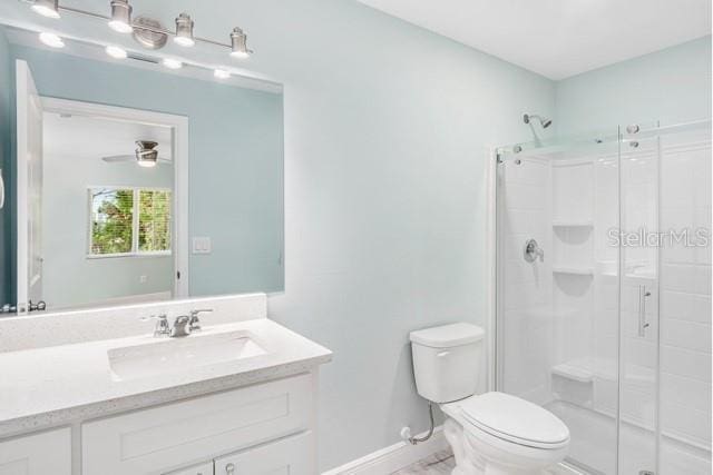 9471-9473 Agate St, Port Charlotte, FL 33981 - bathroom featuring a shower stall, vanity, and ceiling fan