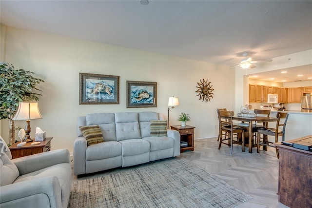 2090 Matecumbe Key Rd Unit 1202, Punta Gorda, FL 33955 - living room featuring ceiling fan and recessed lighting
