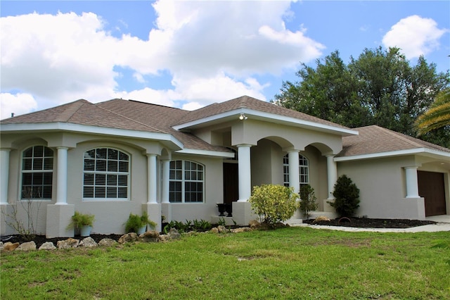 8039 Agate St, Port Charlotte, FL 33981 - view of front of house featuring stucco siding, a front yard, and roof with shingles