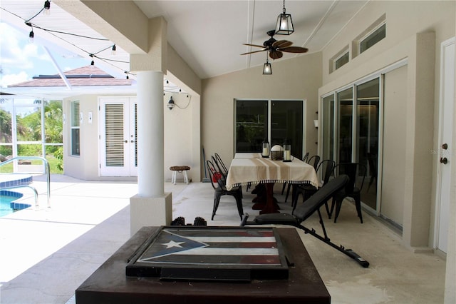 8039 Agate St, Port Charlotte, FL 33981 - view of patio with a ceiling fan, a lanai, french doors, and an outdoor pool