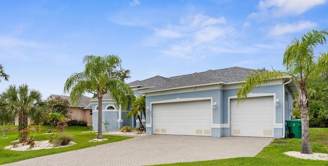 2453 Harbour Dr, Punta Gorda, FL 33983 - ranch-style home with an attached garage, driveway, a front lawn, and stucco siding