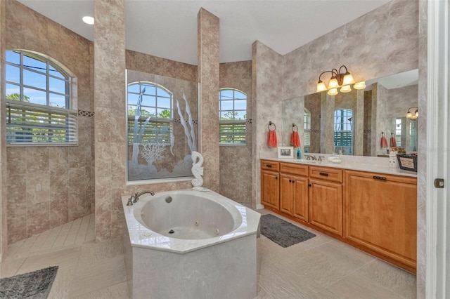771 Rotonda Cir, Rotonda West, FL 33947 - bathroom with a tub with jets, vanity, and walk in shower