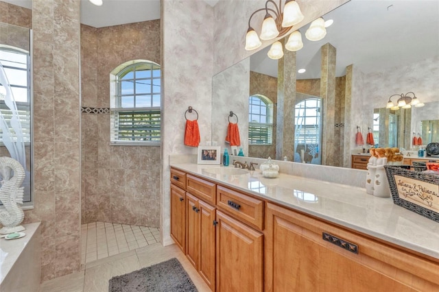 771 Rotonda Cir, Rotonda West, FL 33947 - full bath with healthy amount of natural light, a chandelier, and a walk in shower