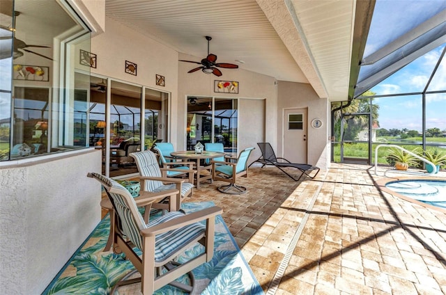 771 Rotonda Cir, Rotonda West, FL 33947 - view of patio with a ceiling fan, a lanai, and an outdoor pool