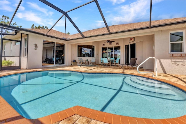 771 Rotonda Cir, Rotonda West, FL 33947 - swimming pool featuring ceiling fan, a patio area, and a lanai