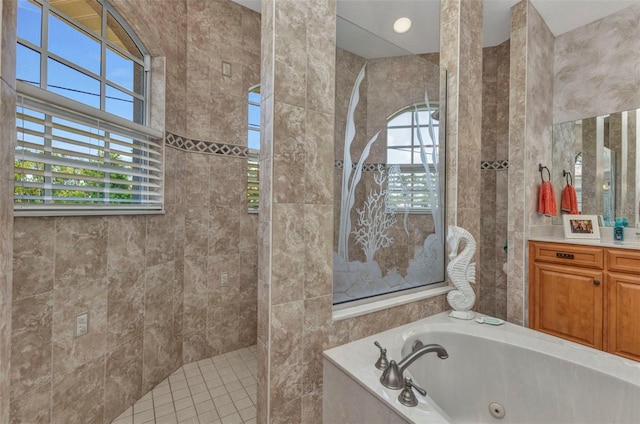 771 Rotonda Cir, Rotonda West, FL 33947 - bathroom featuring a whirlpool tub, vanity, and a walk in shower