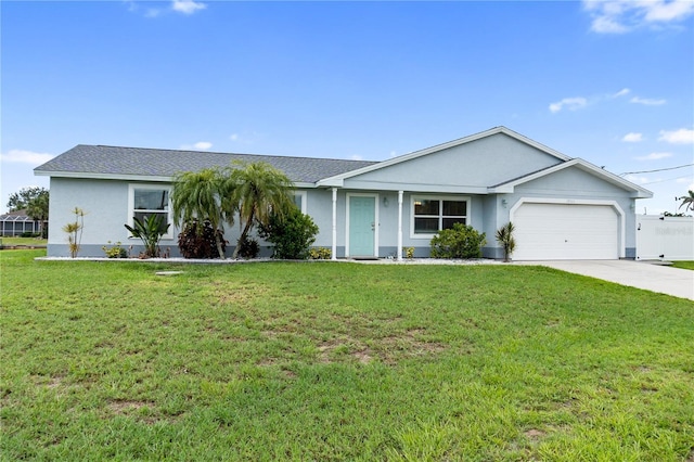17103 Horizon Ln, Port Charlotte, FL 33948 - ranch-style home with an attached garage, concrete driveway, a front yard, and stucco siding