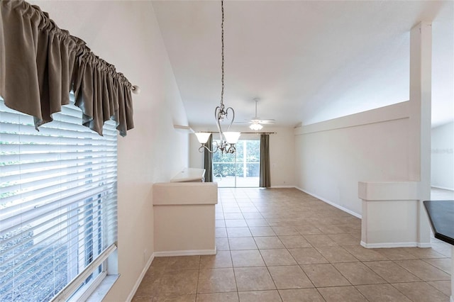 27102 Harbour Oaks Blvd, Punta Gorda, FL 33983 - unfurnished dining area featuring a chandelier, lofted ceiling, and light tile patterned flooring
