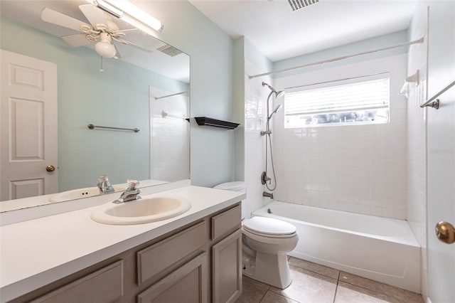 27102 Harbour Oaks Blvd, Punta Gorda, FL 33983 - bathroom with vanity, shower / washtub combination, tile patterned flooring, and a ceiling fan