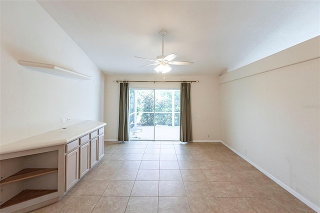 27102 Harbour Oaks Blvd, Punta Gorda, FL 33983 - unfurnished dining area with a ceiling fan, lofted ceiling, and light tile patterned floors