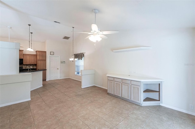 27102 Harbour Oaks Blvd, Punta Gorda, FL 33983 - unfurnished living room with ceiling fan, lofted ceiling, and light tile patterned floors