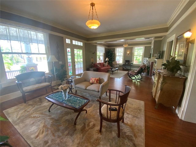 606 E Oak St, Arcadia, FL 34266 - living room with french doors, ornamental molding, and wood finished floors
