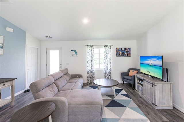 1710 Blackwood Cir, North Port, FL 34288 - living room featuring dark wood-type flooring and lofted ceiling
