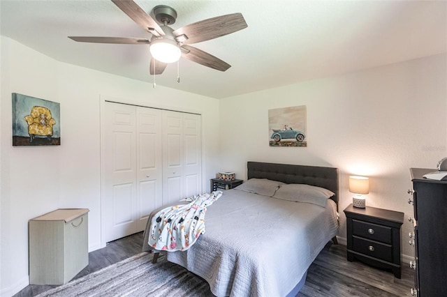 1710 Blackwood Cir, North Port, FL 34288 - bedroom featuring wood finished floors, a closet, and a ceiling fan