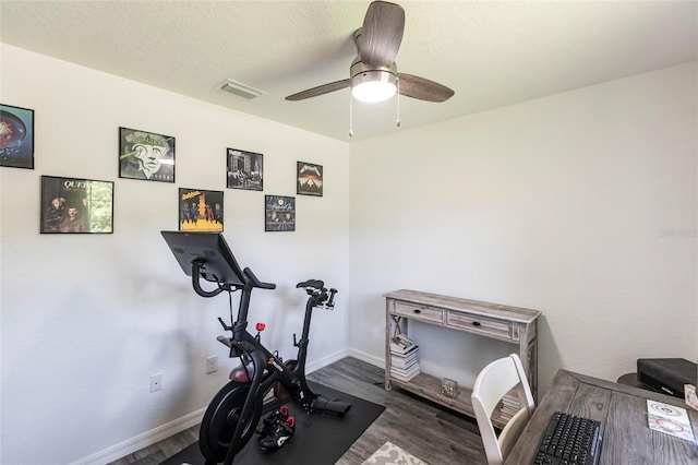 1710 Blackwood Cir, North Port, FL 34288 - exercise area with dark wood-type flooring and a ceiling fan