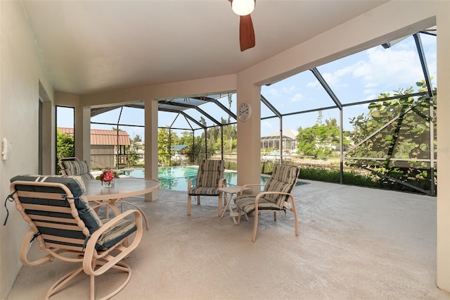 3425 Magnolia Way, Punta Gorda, FL 33950 - view of patio / terrace featuring an outdoor pool, a ceiling fan, and a lanai