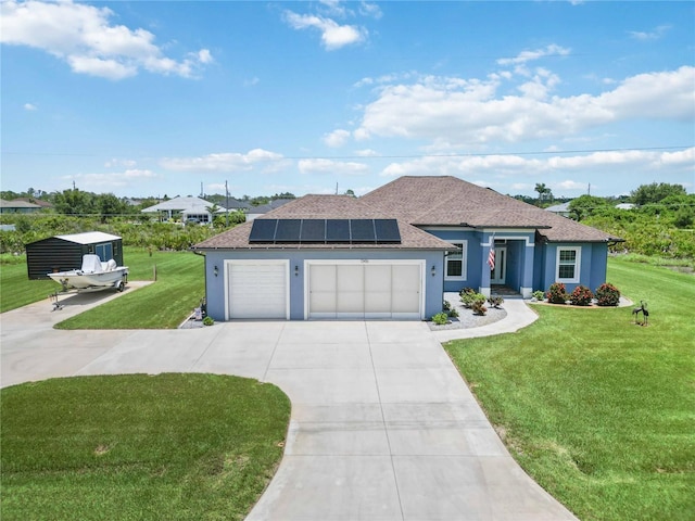 13416 Trascoro Ln, Port Charlotte, FL 33981 - view of front of home with roof with shingles, an attached garage, a front yard, and driveway