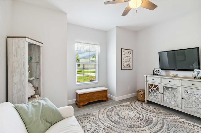 13416 Trascoro Ln, Port Charlotte, FL 33981 - living area with ceiling fan and wood finished floors
