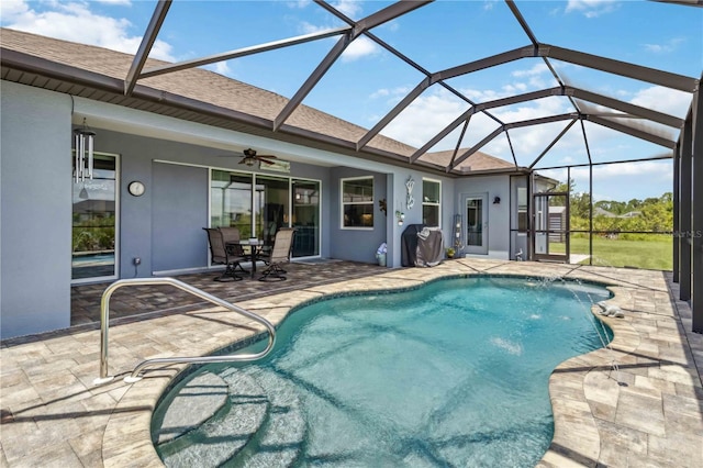 13416 Trascoro Ln, Port Charlotte, FL 33981 - outdoor pool with a patio area, a ceiling fan, and a lanai