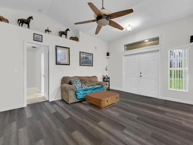 9761 Councilor Ln, North Fort Myers, FL 33917 - living room with wood finished floors, lofted ceiling, and ceiling fan