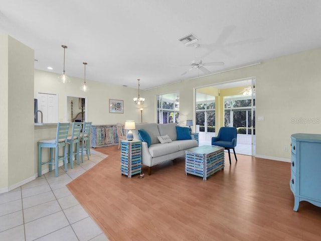 2040 Embarcadero Way N, Fort Myers, FL 33917 - living room with a ceiling fan, light wood finished floors, and recessed lighting