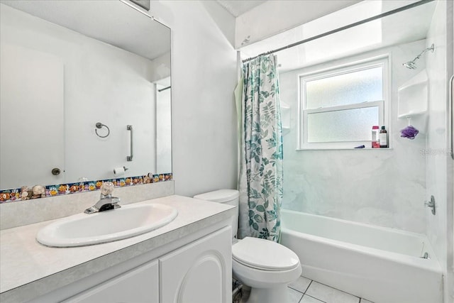 740 Dobell Ter NW, Port Charlotte, FL 33948 - bathroom with shower / bath combo with shower curtain, vanity, and tile patterned floors