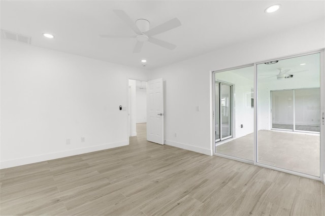 2399 Redstone Ave, North Port, FL 34288 - unfurnished bedroom with light wood-style flooring, recessed lighting, and a ceiling fan