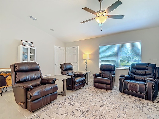 5493 Jody Ave, North Port, FL 34288 - living room featuring a ceiling fan and lofted ceiling
