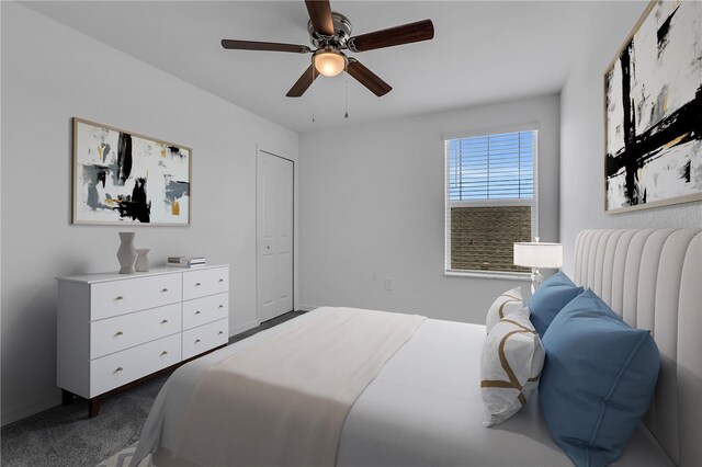 17395 Palmetto Pass Ln, Punta Gorda, FL 33982 - bedroom with dark carpet and a ceiling fan