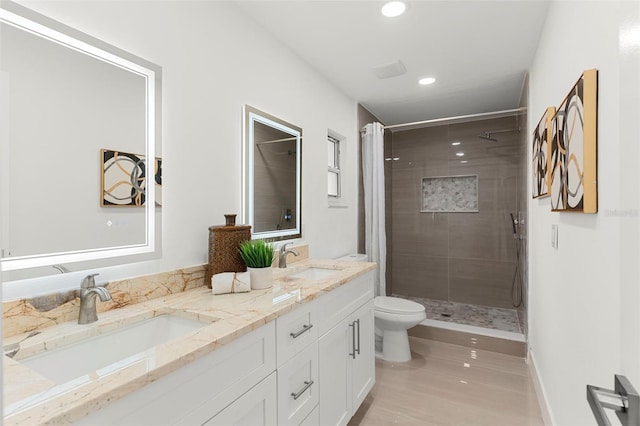 11772 96th Pl, Seminole, FL 33772 - full bathroom featuring double vanity, a stall shower, and recessed lighting