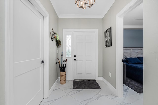 1750 Jamaica Way Unit 131, Punta Gorda, FL 33950 - foyer entrance featuring a chandelier, light marble finish flooring, and ornamental molding