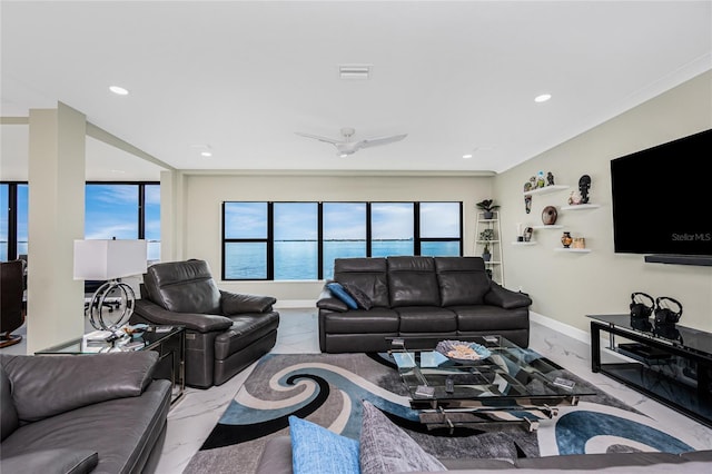 1750 Jamaica Way Unit 131, Punta Gorda, FL 33950 - living room featuring marble tiled floors, plenty of natural light, and recessed lighting