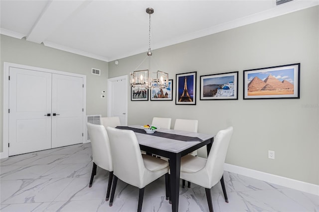 1750 Jamaica Way Unit 131, Punta Gorda, FL 33950 - dining room featuring a chandelier, light marble finish floors, and crown molding