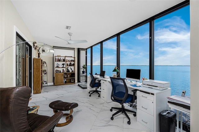 1750 Jamaica Way Unit 131, Punta Gorda, FL 33950 - office with expansive windows, a ceiling fan, and marble finish floors